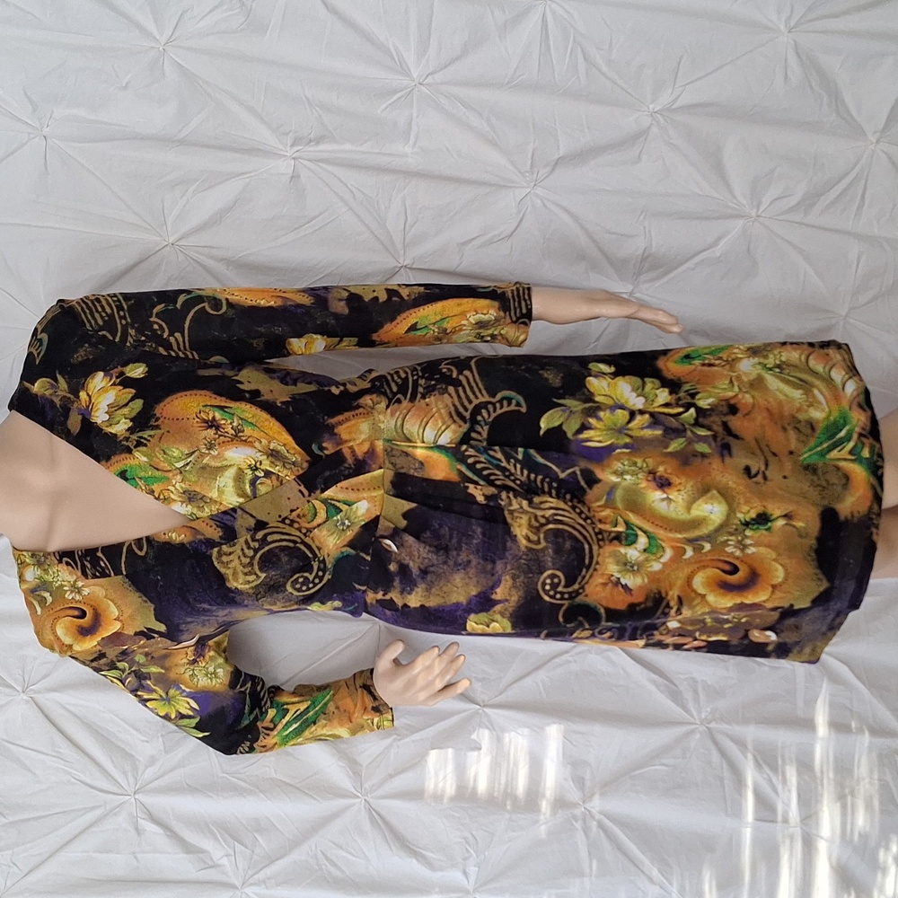 Vintage Oleg Cassini Black and Gold Faux Wrap Dress.